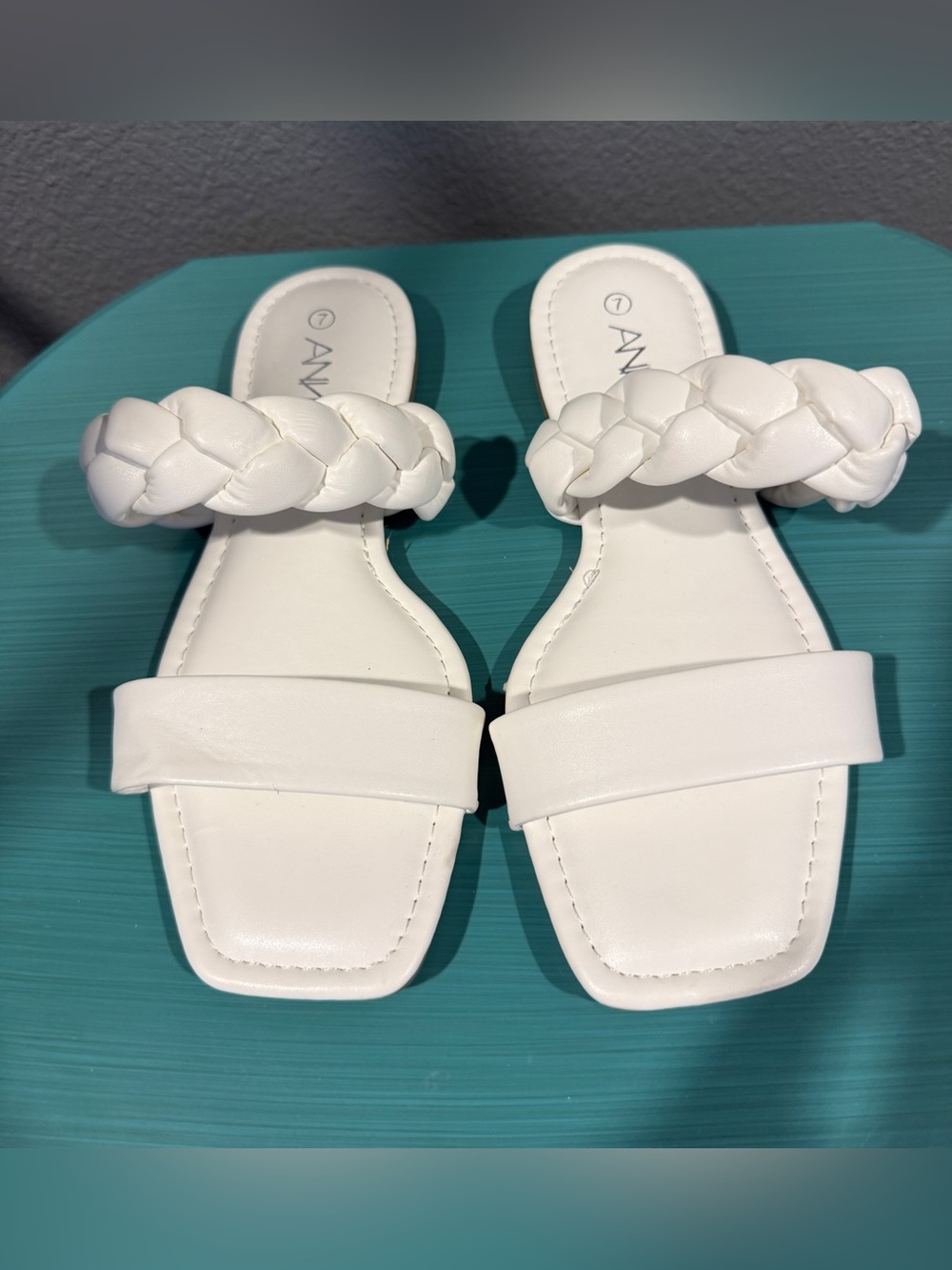 Anna White Braided Strap Slide Sandals for Women
